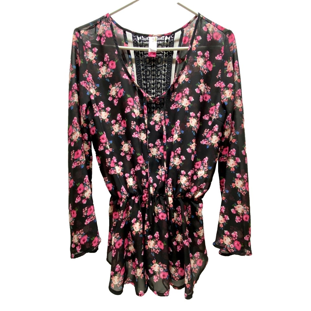 No Boundaries Open Back Peplum Top Junior's Medium (7-9) Sheer‎ Floral Y2K GUC